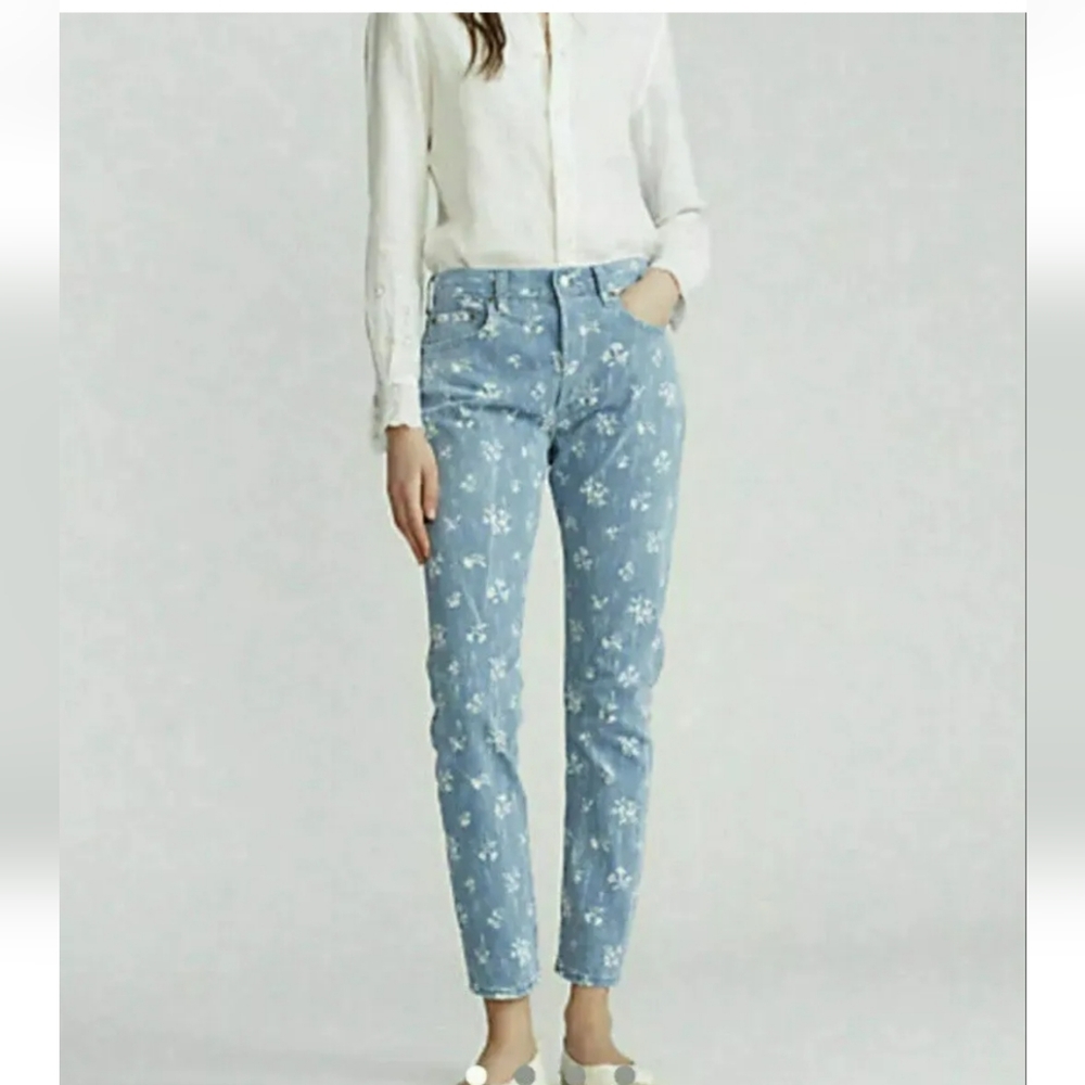 Polo Ralph Lauren Womens Blue Floral High Rise Slim Jeans Size 29